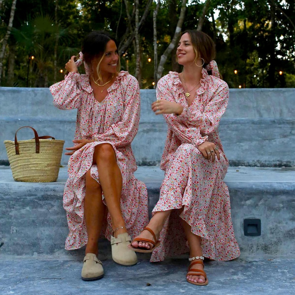 Labelrail x Collyer Twins ruffle midaxi dress balloon sleeves pink ditsy print